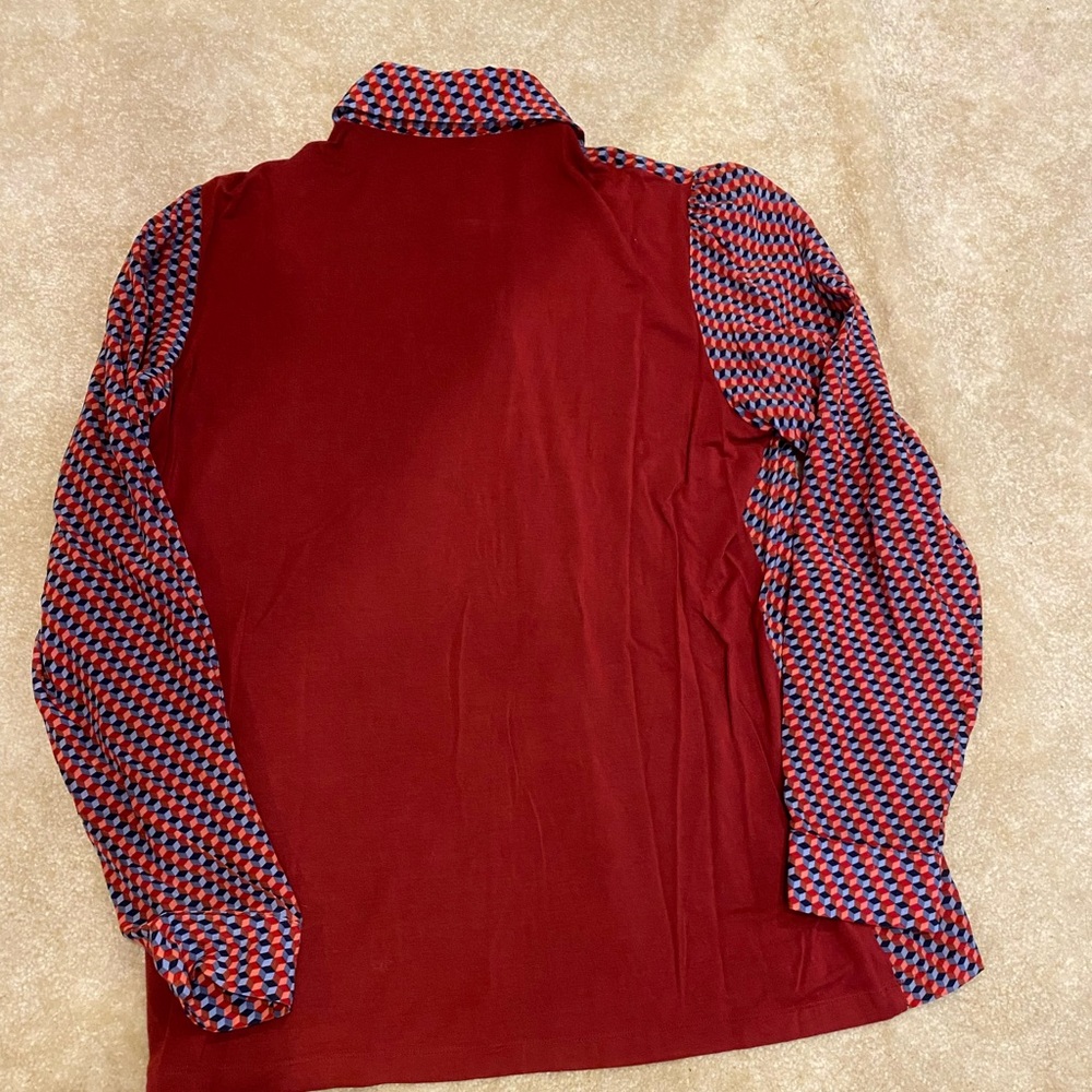 Maxmara Red And Blue Cube Design Button Up Blouse - image 2